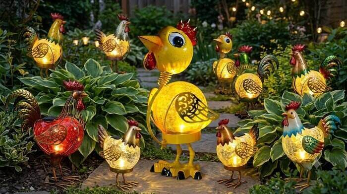 Best Solar Powered Decorative Chicken Figurines With Warm LED Lights